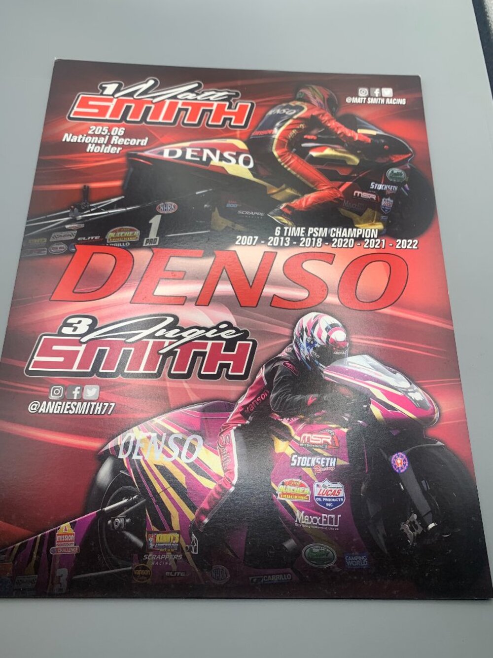 2023 Matt/Angie Smith Denso NHRA Signed Pro Stock Bike Handout